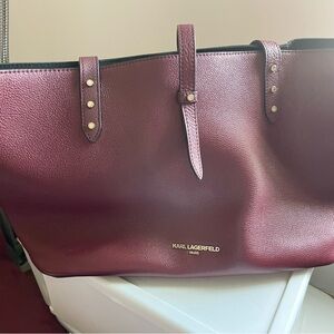 Karl Lagerfeld Red Tote Bag with Structured Design and Metallic Accents